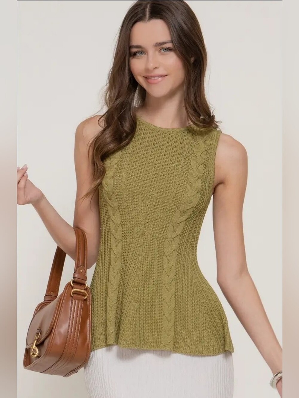 Active USA Olive Cable-Knit Sleeveless Tank
